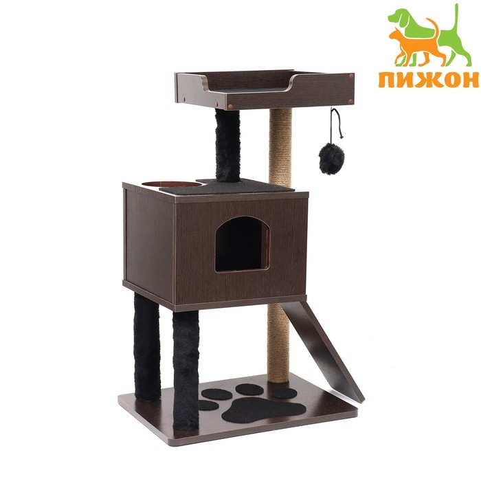 Комплекс для кошек с когтеточкой, с домиком, 58 х 54 х 87см, ЛДСП, цвет венге Комплекс для кошек с когтеточкой, с домиком, 58 х 54 х 87см, ЛДСП, цвет венге