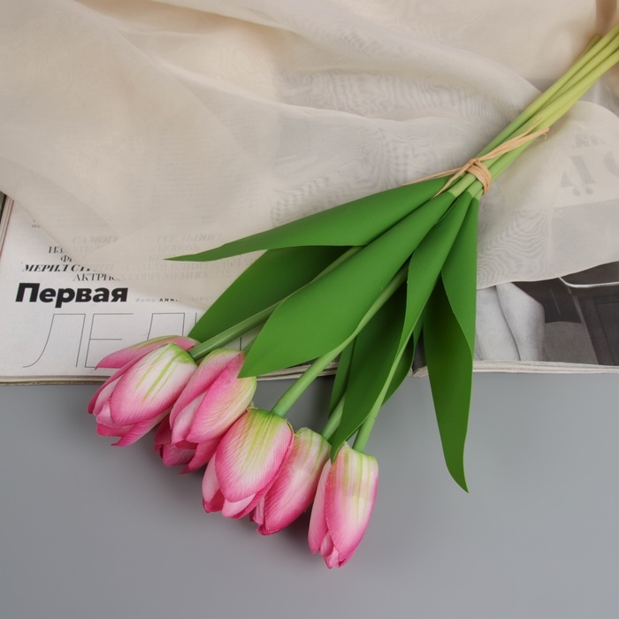 Цветы искусственные &laquo;Тюльпан люкс&raquo; (7 штук в связке) 32 см, сиреневый