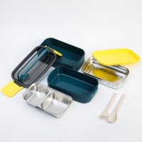 Ланч бокс, в школу, контейнер для еды, 1 л, с приборами, 2 уровня, 11.5 х 21 см