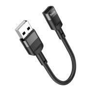 Кабель Hoco U107, USB (m) - Type-C (f), 2 А, 0,1 м, плетеный провод, передача данных, чёрный