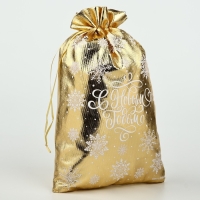 Мешочек подарочный парча &laquo;Новый год&raquo;, золото, 20 х 30 см, Новый год