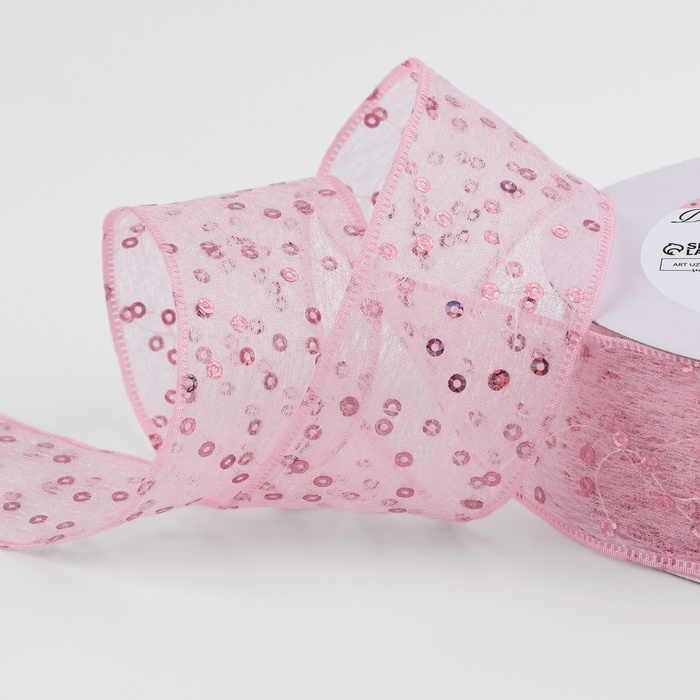 Лента декоративная &laquo;Пайетки&raquo;, 40 мм, 9 &plusmn; 0,5 м, цвет розовый