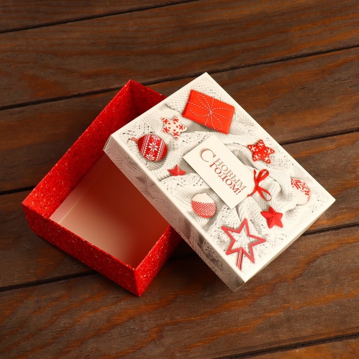 Новый год. Коробка сборная крышка-дно без окна, "Вязанка", 16,5 х 12,5 х 5,2 см
