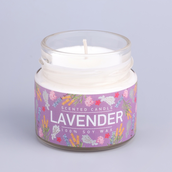 Свеча ароматическая в банке Свеча ароматическая в банке "Лаванда и шалфей", совый воск, 80 г