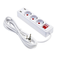 Удлинитель Luazon Lighting, 3 розетки, 3 м, 10 А, 2200 Вт, 2х0.75 мм2, 2хUSB, с выкл., Б