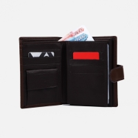 Портмоне мужское на кнопке, 3 в 1, для автодокументов, паспорта, карт, купюр, цвет коричневый