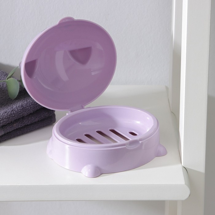 Мыльница с крышкой &laquo;Котейка&raquo;, пластик, 11,5&times;11&times;8 см, цвет МИКС