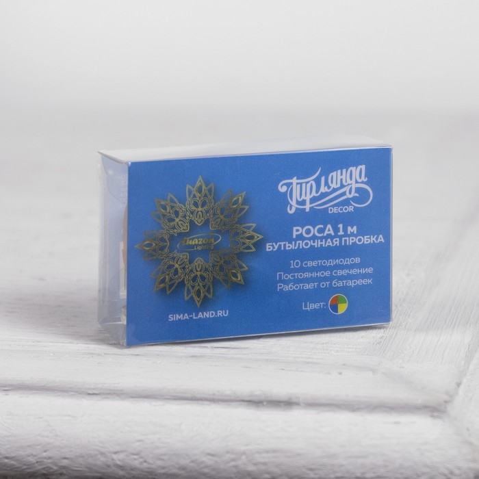 Гирлянда &laquo;Нить&raquo; 1 м роса с пробкой, IP20, серебристая нить, 10 LED, батарейки LR44х3 (в комплекте), свечение мульти