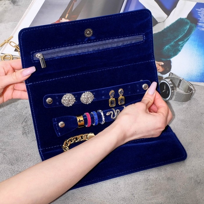 Органайзер для хранения украшений скручивающийся &laquo;Клатч&raquo; 22&times;28 см, цвет синий