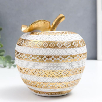 Сувенир полистоун "Белое яблоко с золотыми геометрическими узорами" 13,5х13х13 см