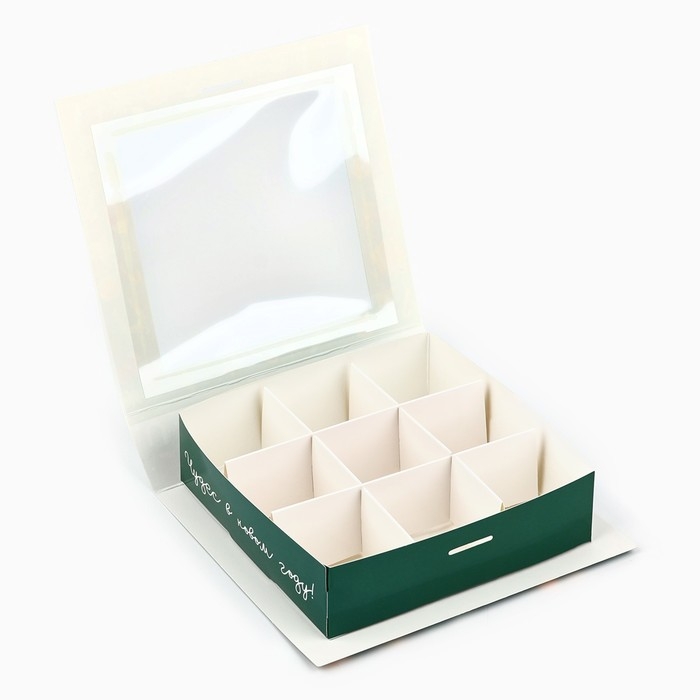 Коробка под 9 конфет с ячейками «С Новым годом!» 14.8 х 13.5 х 3.5 см, Новый год Коробка под 9 конфет с ячейками «С Новым годом!» 14.8 х 13.5 х 3.5 см, Новый год