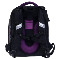 Рюкзак каркасный школьный 38 х 30 х 16 см, эргономичная спинка, Stavia "Авокадо", чёрный/сиреневый