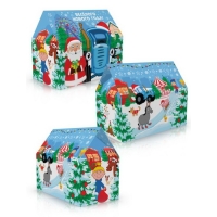 Пакет-коробка, новогодний "Веселого Нового года!",37 х 33 х 20 см, Синий трактор