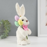 Сувенир "Белая зайка с розовым бантом и пасхальными яйцами" 12х12,5х25 см