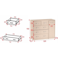 Комод 5 ящиков с дверью, 1100х480х900, Венге светлый Комод 5 ящиков с дверью, 1100х480х900, Венге светлый