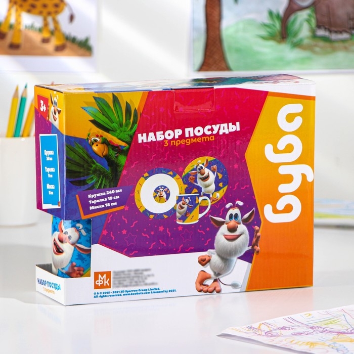 Набор детской посуды &laquo;Буба&raquo;: 3 предмета: кружка 240 мл, салатник d=18 см, тарелка d=19 см