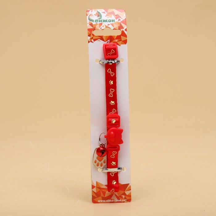 Ошейник кошачий "Лапка" светящийся, с бубенчиком и подвесом, 30 х 1 см, полиэстер, красный   1067108