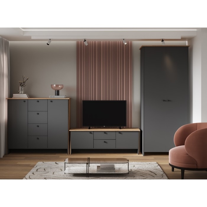Тумба под ТВ Теодора, 1440х421х500, Графит/Крафт золотой