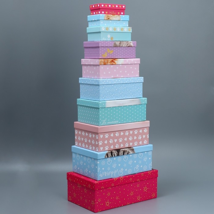 Набор коробок 10 в 1, упаковка подарочная, &laquo;Яркий&raquo;, 12 х 7 х 4 - 32.5 х 20 х 12.5 см