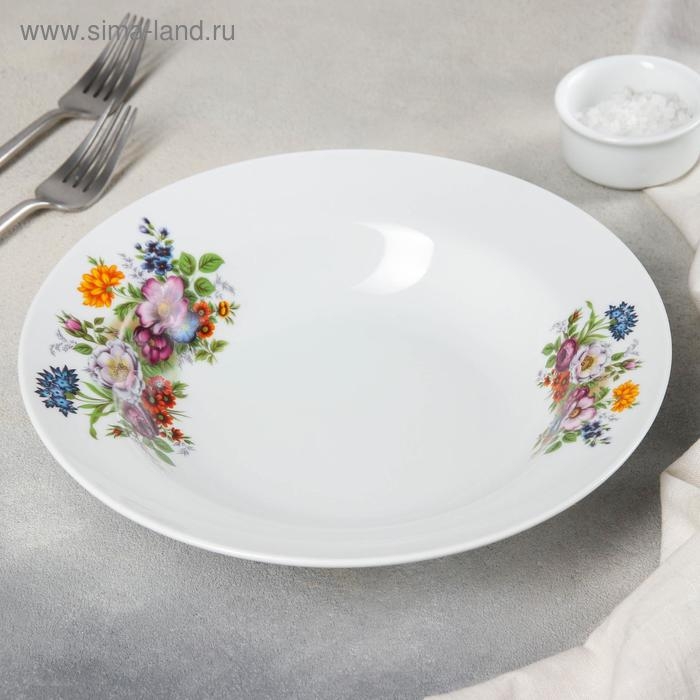 Тарелка фарфоровая глубокая «Букет цветов», 500 мл, d=24 см, цвет белый Тарелка фарфоровая глубокая «Букет цветов», 500 мл, d=24 см, цвет белый