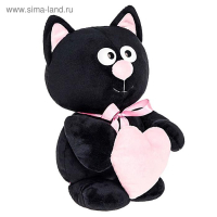 Мягкая игрушка &laquo;Котик с сердцем&raquo;, цвет чёрный, 30 см