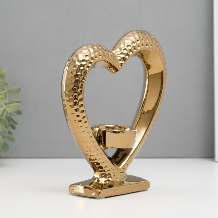 Подсвечник керамика на 1 свечу Подсвечник керамика на 1 свечу "Сердце на подставке" d=4 см золото 17х5,5х19,5 см