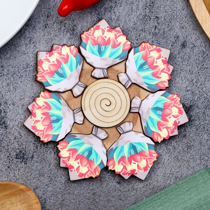 Подставка под горячее &laquo;Букет тюльпанов&raquo;, D=12 см, можжевельник