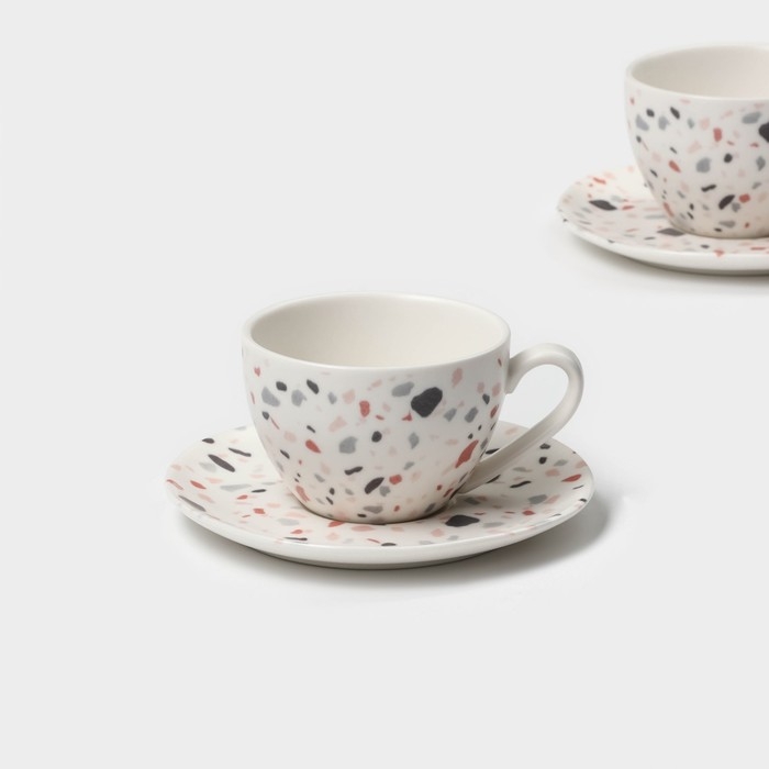 Набор чайный фарфоровый Magistro Terazzo, 4 предмета: 2 чашки 150 мл, 2 блюдца d=12,5 см Набор чайный фарфоровый Magistro Terazzo, 4 предмета: 2 чашки 150 мл, 2 блюдца d=12,5 см