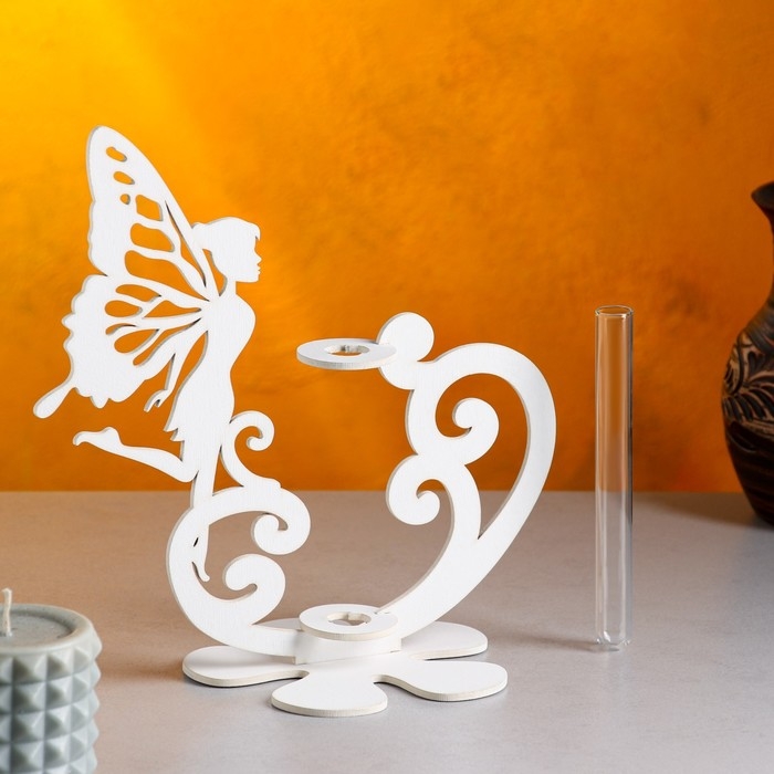 Кашпо деревянное 13.5&times;13&times;24 см с 1 колбой "Фея", белый Дарим Красиво