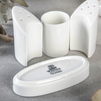 Набор фарфоровый для специй Wilmax, 3 предмета: солонка 50 мл, перечница 50 мл, ёмкость для зубочисток, цвет белый