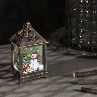 Светодиодная фигура &laquo;Фонарь со снеговиком&raquo; 6 &times; 13 &times; 6 см, пластик, батарейки AG13х3 (в комплекте), свечение тёплое белое