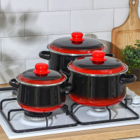 Набор кастрюль &laquo;Кармен&raquo;, 3 предмета: 2 л, 4 л, 5,5 л, индукция, цвет чёрно-красный