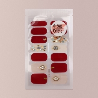 Лаковые полоски для маникюра, 14 шт, цвет бордовый/бежевый