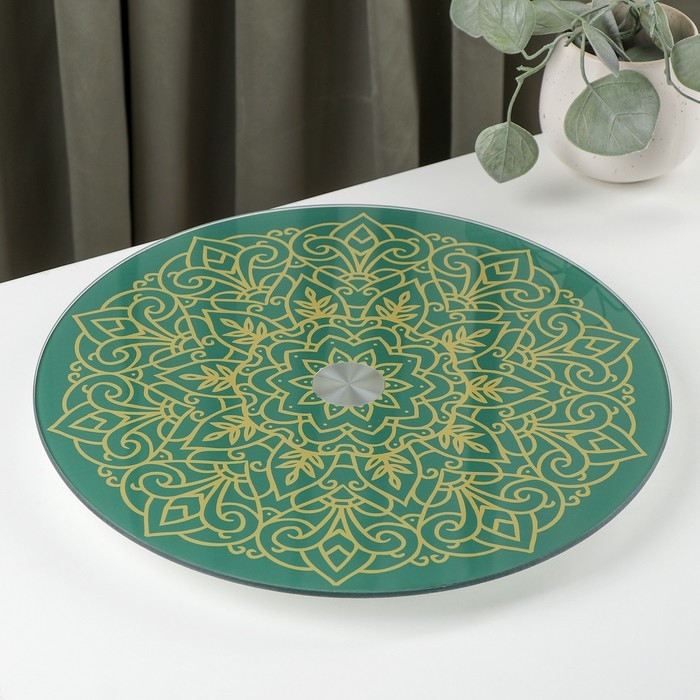 Подставка стеклянная для торта вращающаяся Magistro «Восток», d=32 см, цвет зеленый Подставка стеклянная для торта вращающаяся Magistro «Восток», d=32 см, цвет зеленый