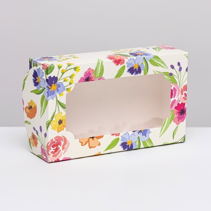 Коробка складная с окном под зефир Коробка складная с окном под зефир "Полевые цветы", 25 х 15 х 7 см