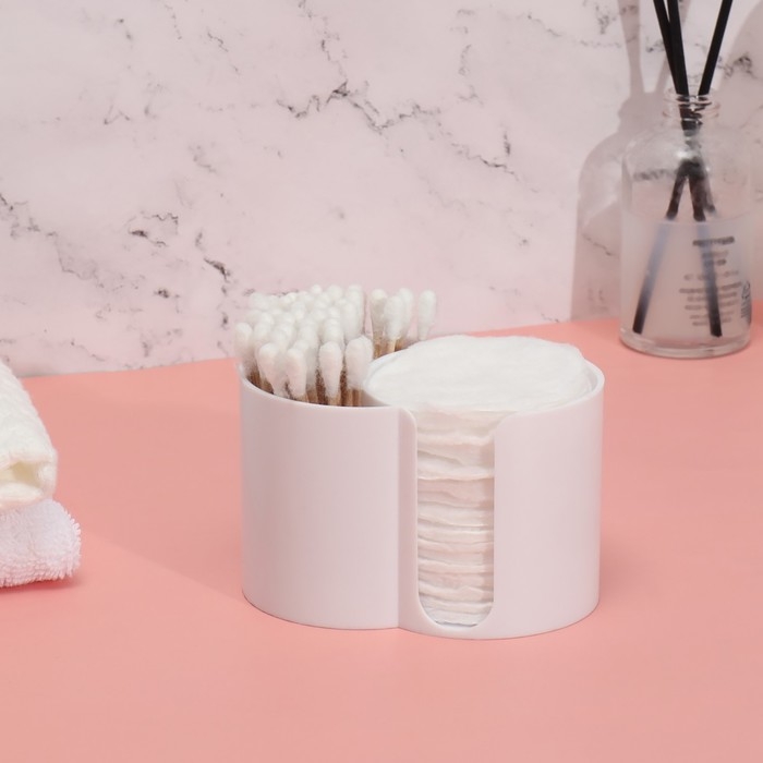 Органайзер для хранения ватных палочек и дисков, 2 секции, 9,5 &times; 6 &times; 6 см, цвет белый