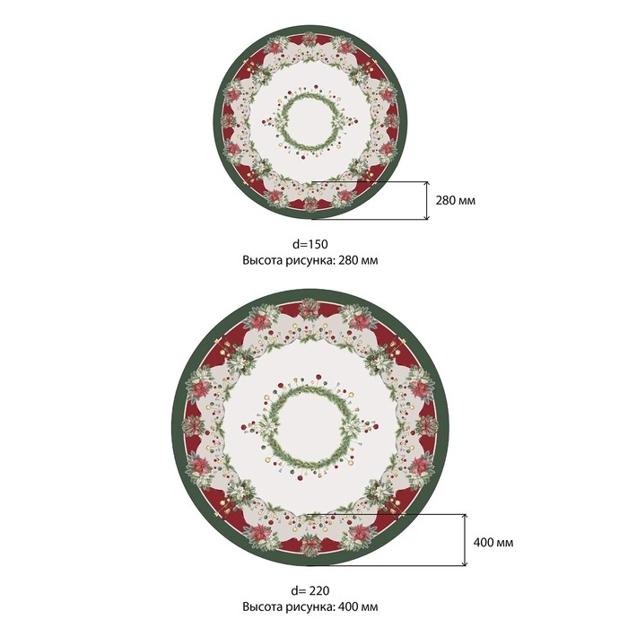 Скатерть Этель &laquo;Рождественский венок&raquo;, d=150 см, 100% хл, саржа 190 г/м2
