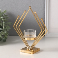 Подсвечник металл, стекло на 1 свечу "Золотой ромб" d=4,5 см 6х16х19 см