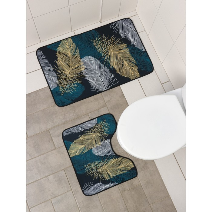 Набор ковриков для ванной и туалета Доляна &laquo;Перышки&raquo;, 2 шт, 50&times;80 см, 50&times;40 см