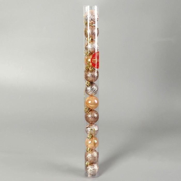 Набор шаров пластик d-4 см, 12 шт "Мелодия" узор глянец, золото