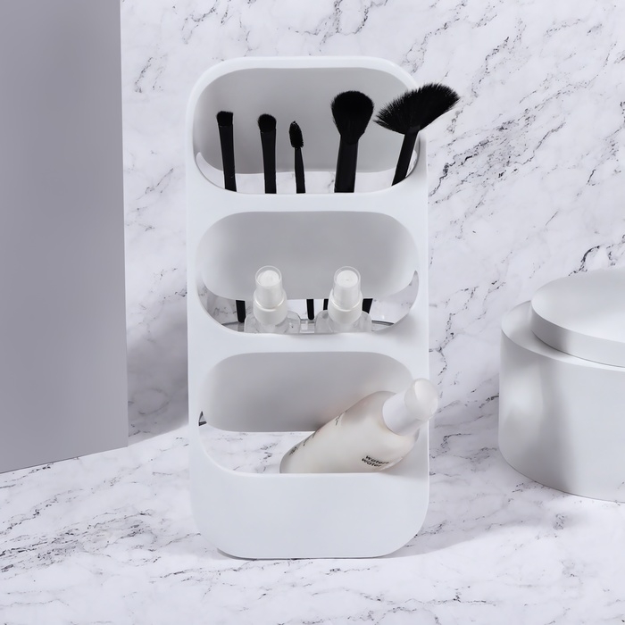 Органайзер для хранения косметических принадлежностей, 3 секции, 16,2 × 13,5 × 33,5 см, цвет белый/прозрачный Органайзер для хранения косметических принадлежностей, 3 секции, 16,2 × 13,5 × 33,5 см, цвет белый/прозрачный