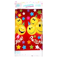 Скатерть одноразовая &laquo;Поздравляю&raquo;, смайлы, красная, 180*137 см