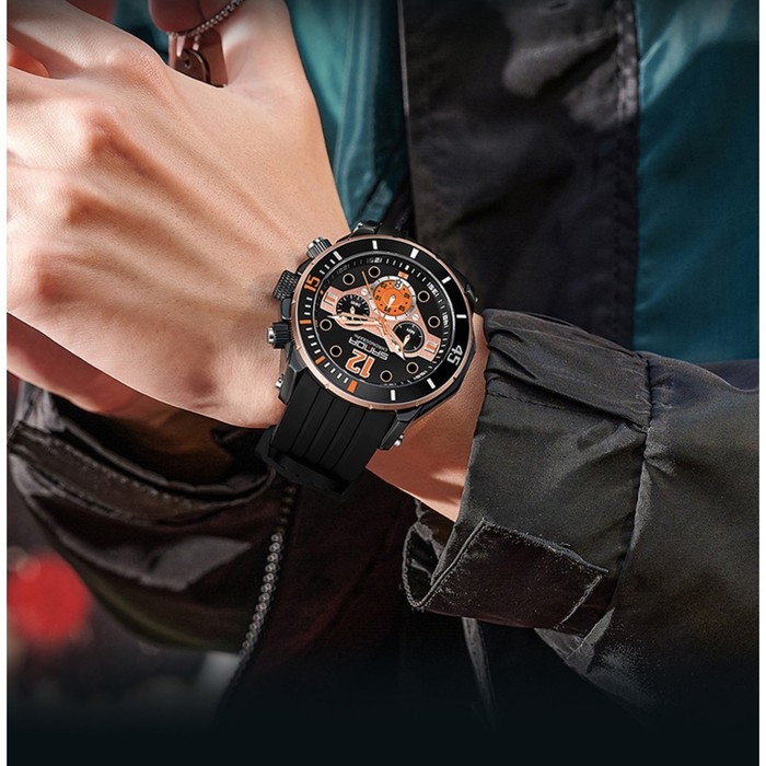 Часы наручные, d-5.1 см, водонепроницаемые, хронограф, ремешок силикон, светящиеся, черные Часы наручные, d-5.1 см, водонепроницаемые, хронограф, ремешок силикон, светящиеся, черные