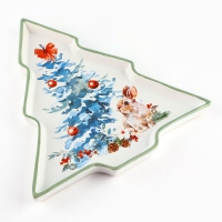 Новый год! Блюдо новогоднее керамическое &laquo;Зайка&raquo;, 23х22х2 см, цвет белый