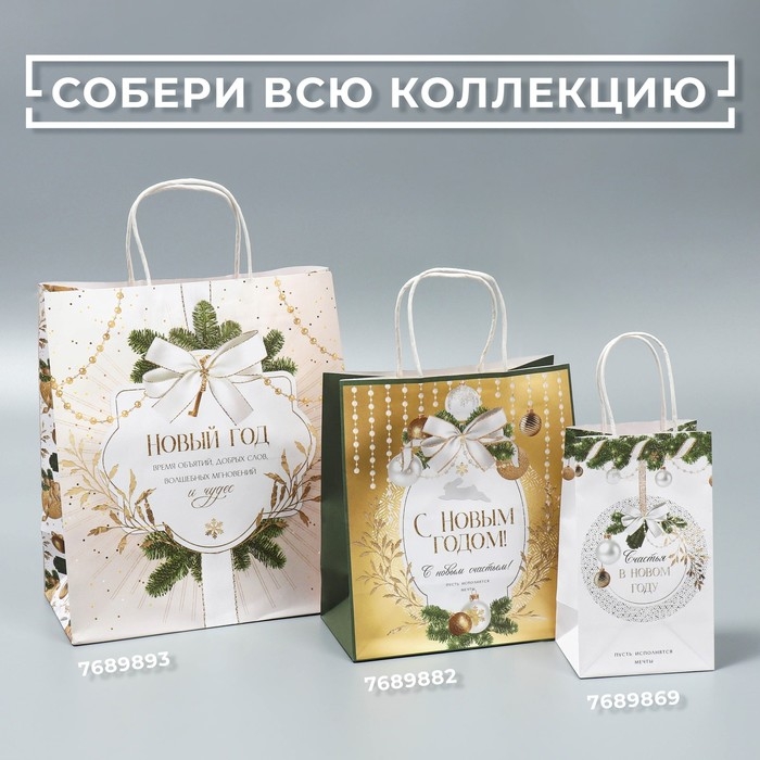 Пакет подарочный новогодний крафтовый &laquo;Мечты&raquo;, 12 х 21 х 9 см, Новый год