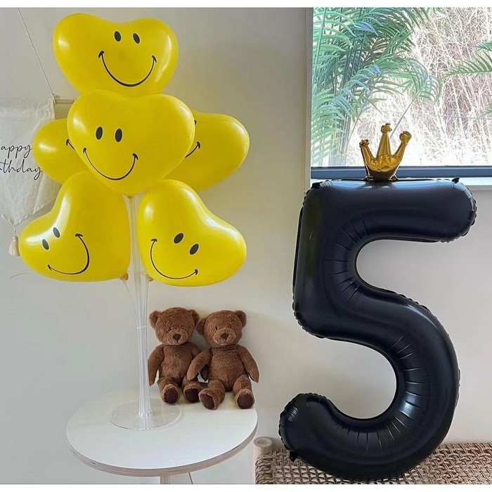 Шар фольгированный 40" &laquo;Цифра 5 с короной&raquo;, цвет чёрный