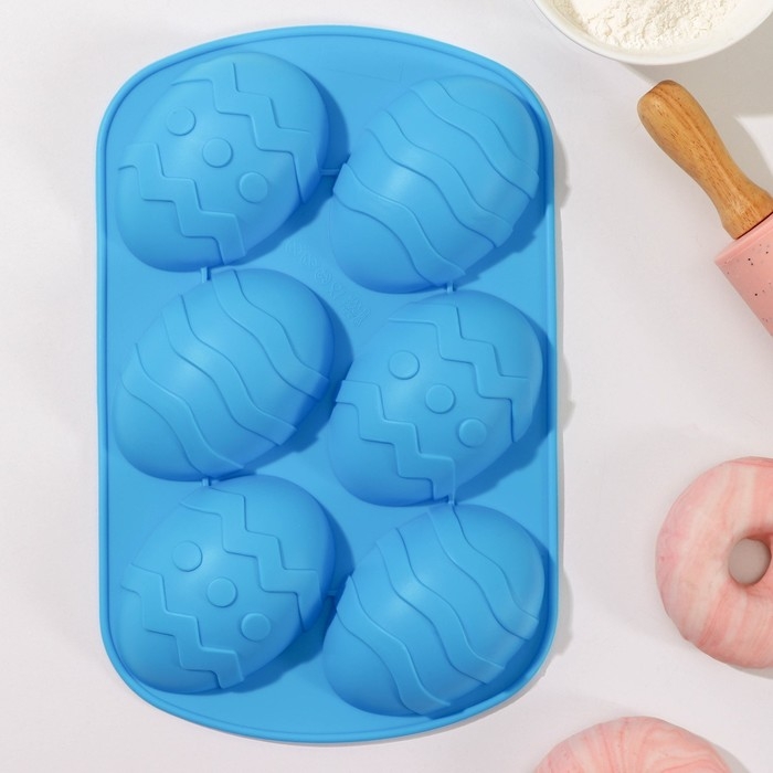 Форма для выпечки Доляна &laquo;Пасха. Пасхальные яйца&raquo;, силикон, 32,5&times;19,5 см, 6 ячеек (9,7&times;6,8 см), цвет красный