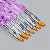 Набор кистей для наращивания и дизайна ногтей, плоские, 7 шт, 14 см, №2/4/6/8/10/12/14, цвет сиреневый