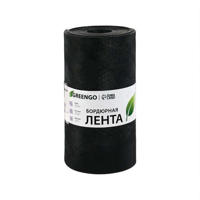 Лента бордюрная, 0.3 &times; 10 м, толщина 1.2 мм, пластиковая чёрная, Greengo