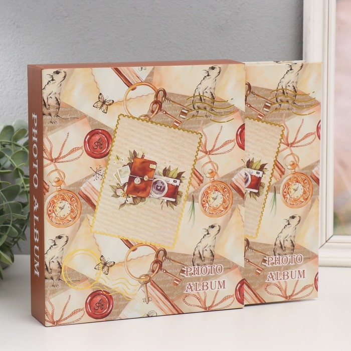 Фотоальбом на 100 фото 10х15 см "Фотоаппарат с цветами. Ретро" в коробке МИКС 5х19х23 см